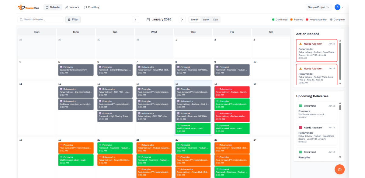 VendorPlan delivery cockpit dashboard screenshot